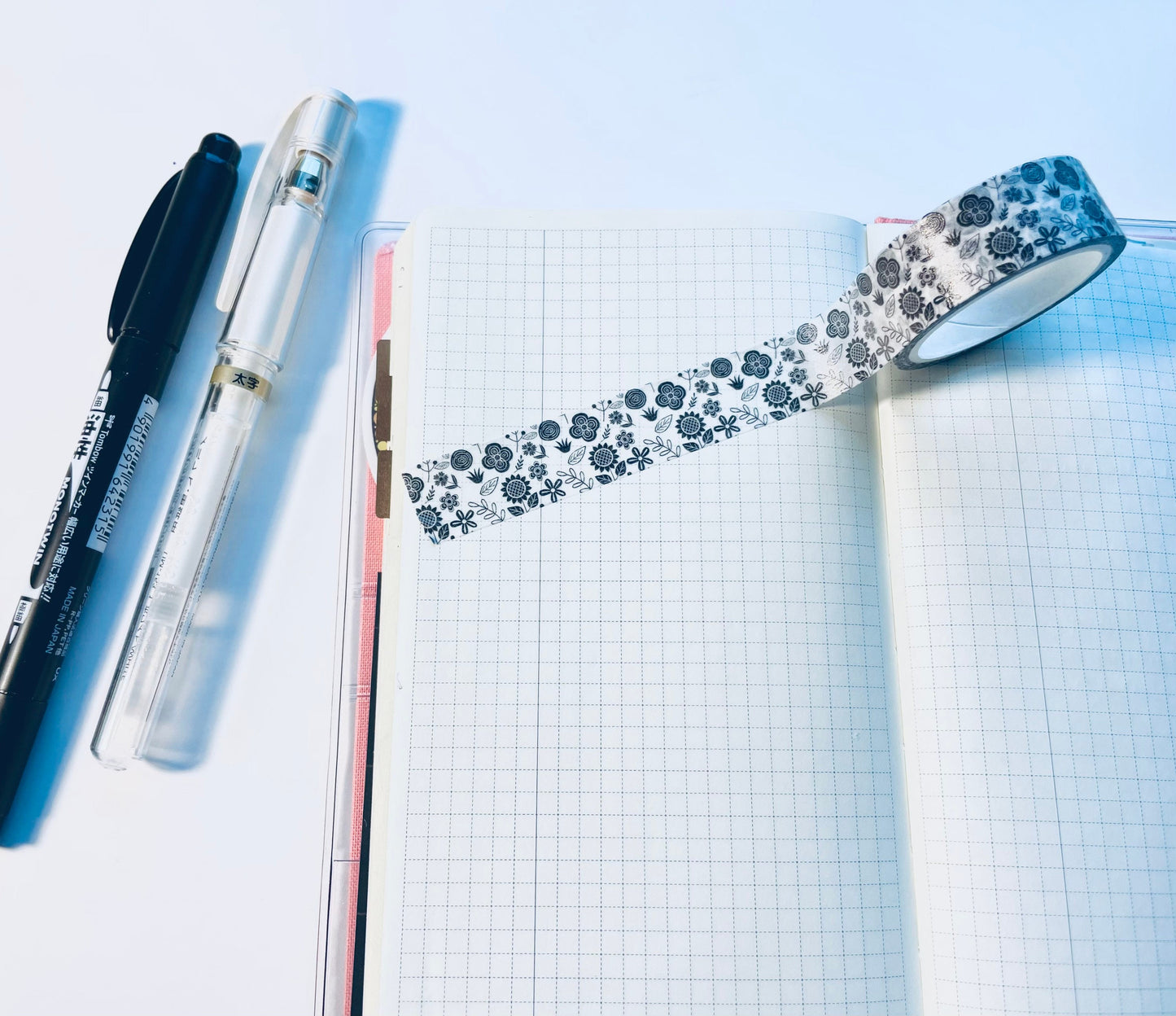 Black and White Floral Washi Tape