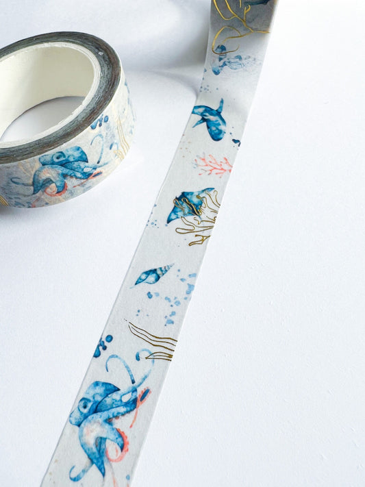 Watercolor Sea Foil Creatures Decorative Washi Tape