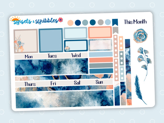 Watercolor Sea Hobonichi Cousin Monthly Planner Stickers Kit