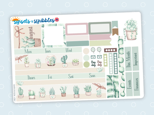 Muted Succulents Hobonichi Cousin Monthly Planner Stickers